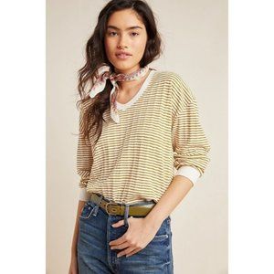 Anthropologie Hannah Striped V-Neck Textured Top Size L